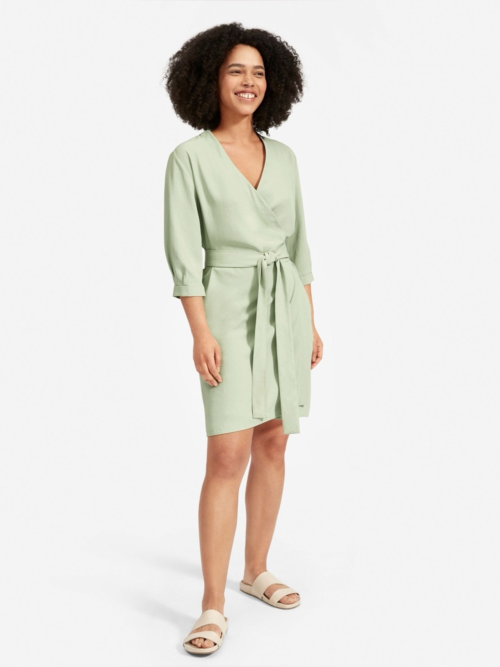 EVERLANE - The Japanese Goweave Long-Sleeve Mini Wrap Dress - mint green - 4